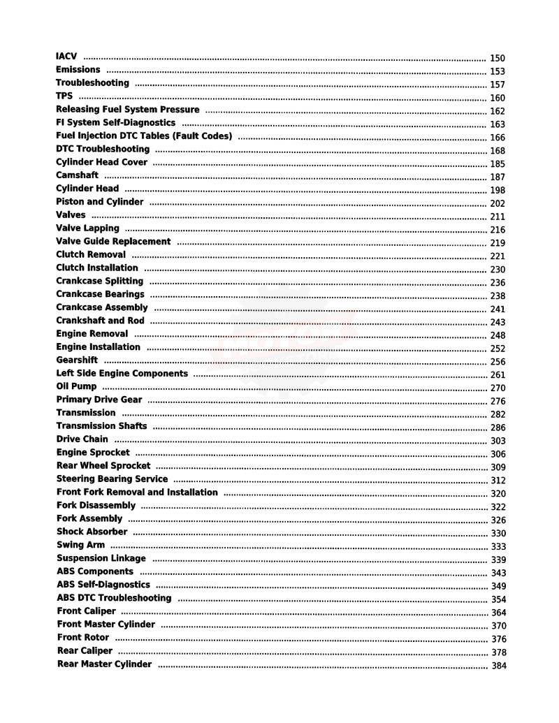 Honda CBR300R / RA Service Manual 2015-2019 - Table of Contents 2