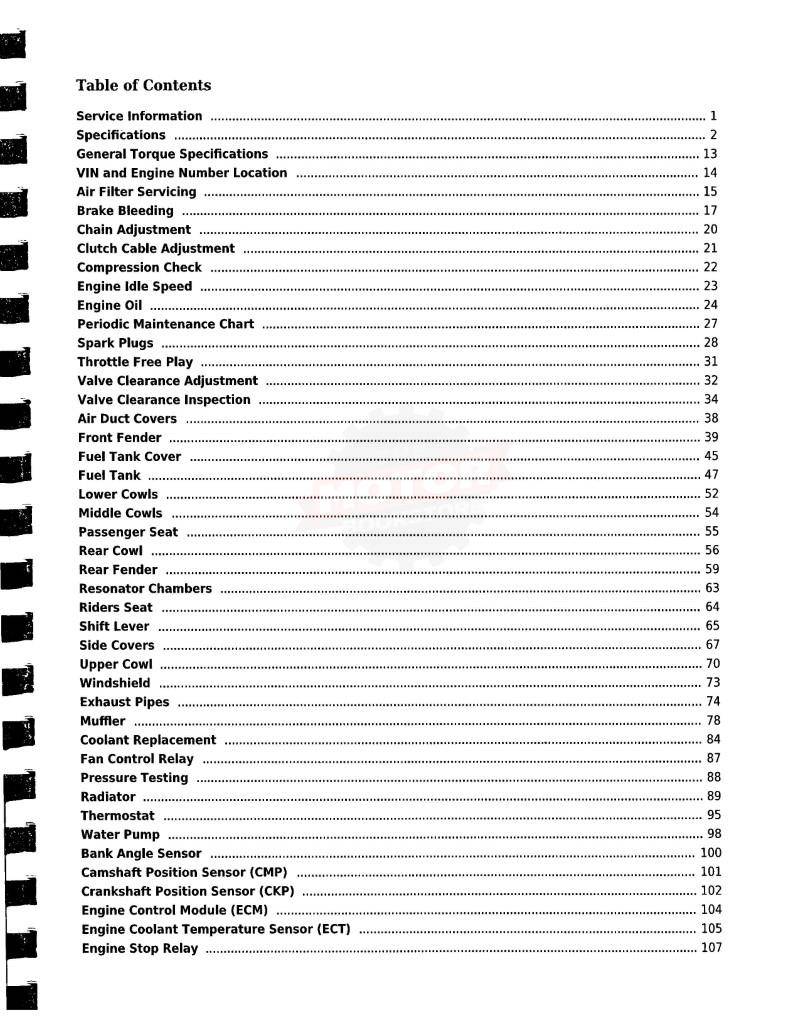 Honda CBR600RR Service Manual: 2003-2006 - Table of Contents 1