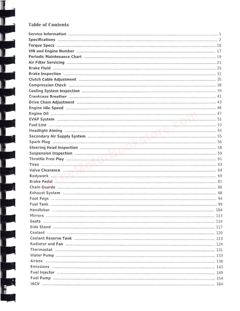 Honda CMX300 Rebel Service Manual: 2017-2020 - Table of Contents Page 1