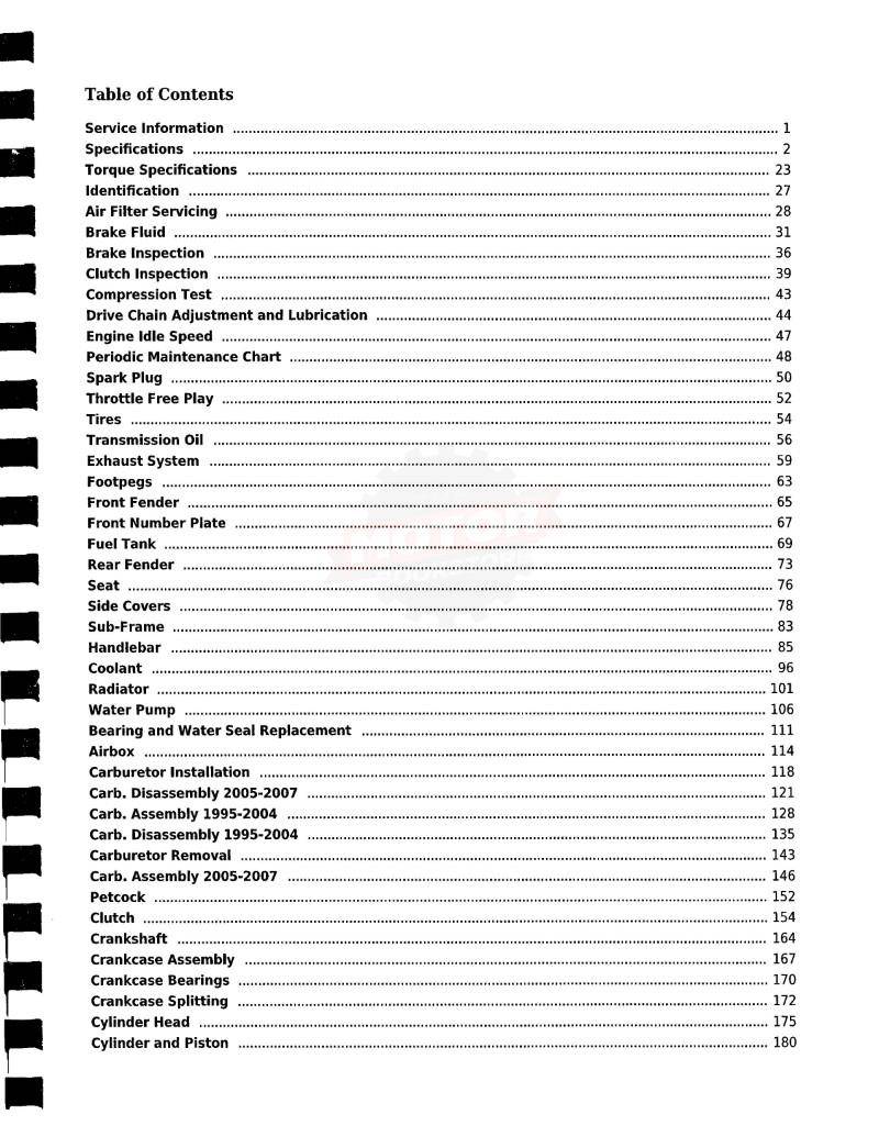 Honda CR80 / CR85 Service Manual: 1995-2007 - Table of Contents 1