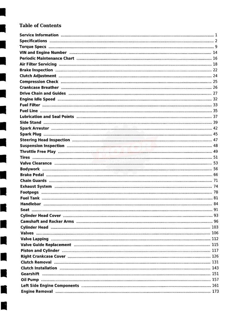 Honda CRF110 Service Manual 2013-2018 - Table of Contents 1