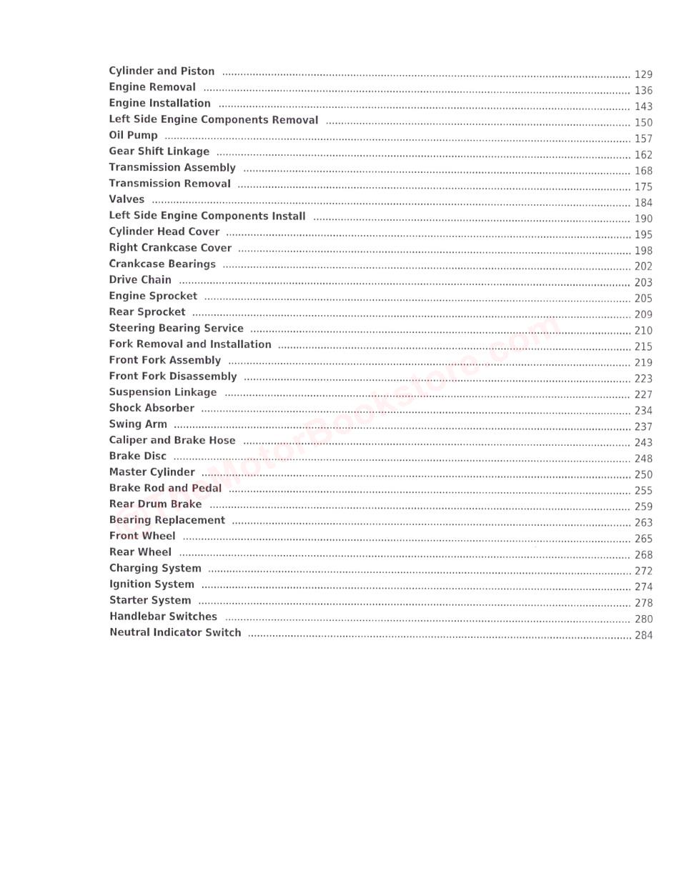 Honda CRF150F Service Manual: 2006-2017 Service Manual - Table of Contents Page 2