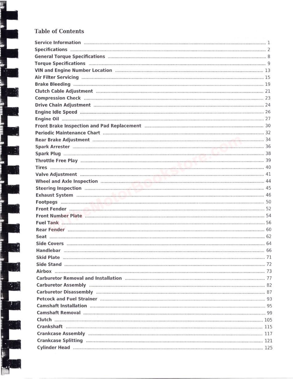 Honda CRF150F Service Manual: 2006-2017 - Table of Contents Page 1