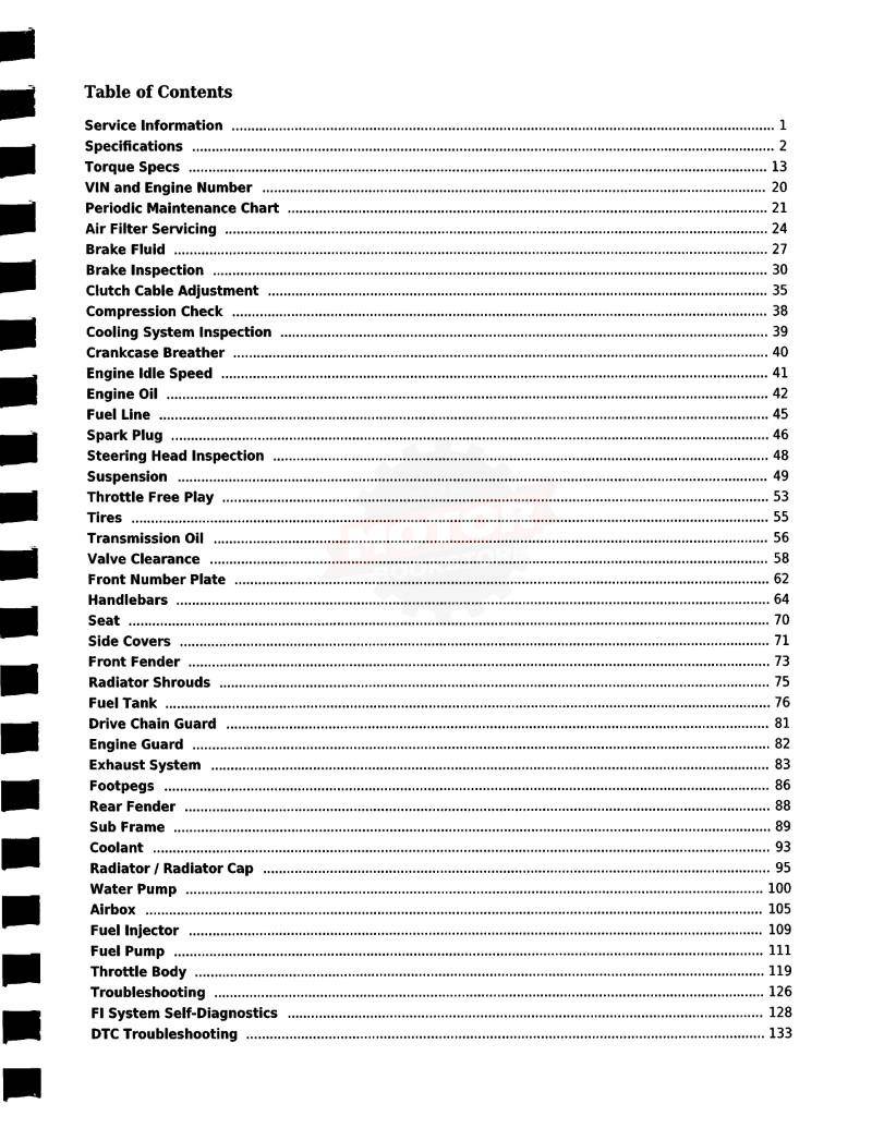Honda CRF250R Service Manual: 2010-2013 - Table of Contents 1