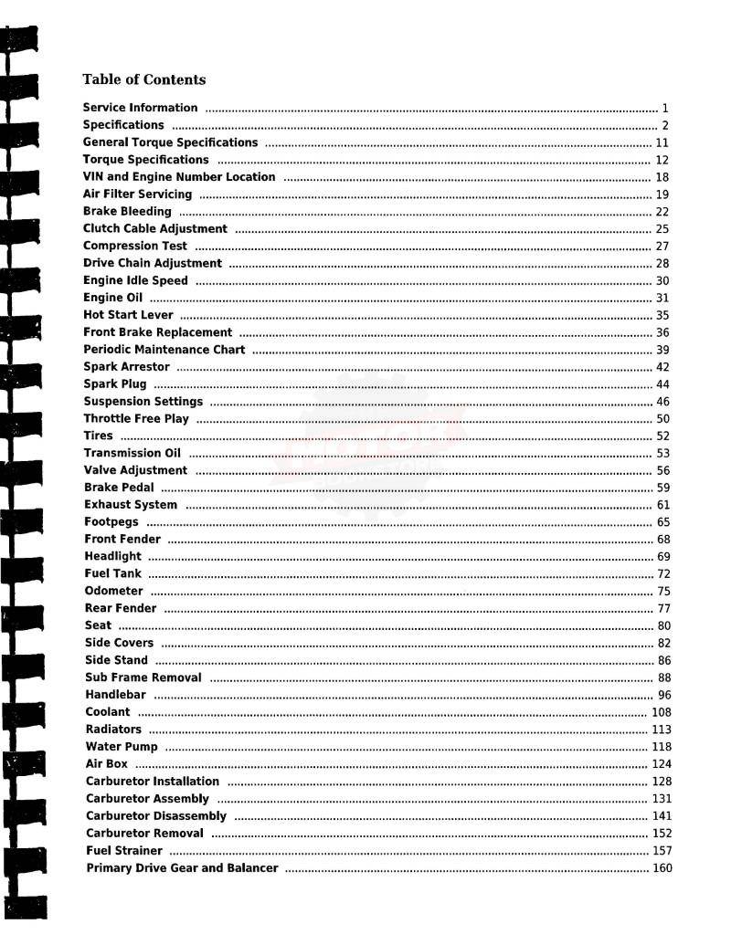 Honda CRF250X Motorcycle Service Manual: 2004-2015 - Table of Contents 1