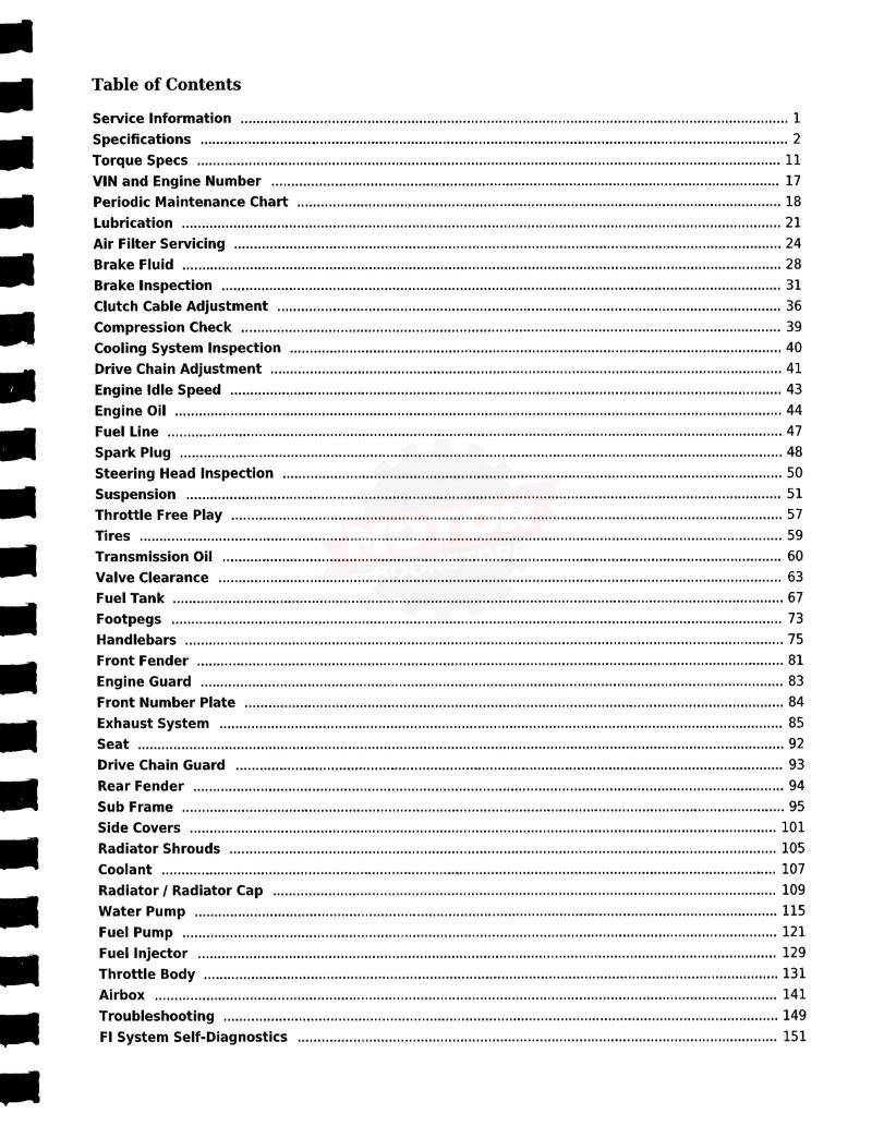 Honda CRF450R Service Manual 2009-2014 - Table of Contents 1