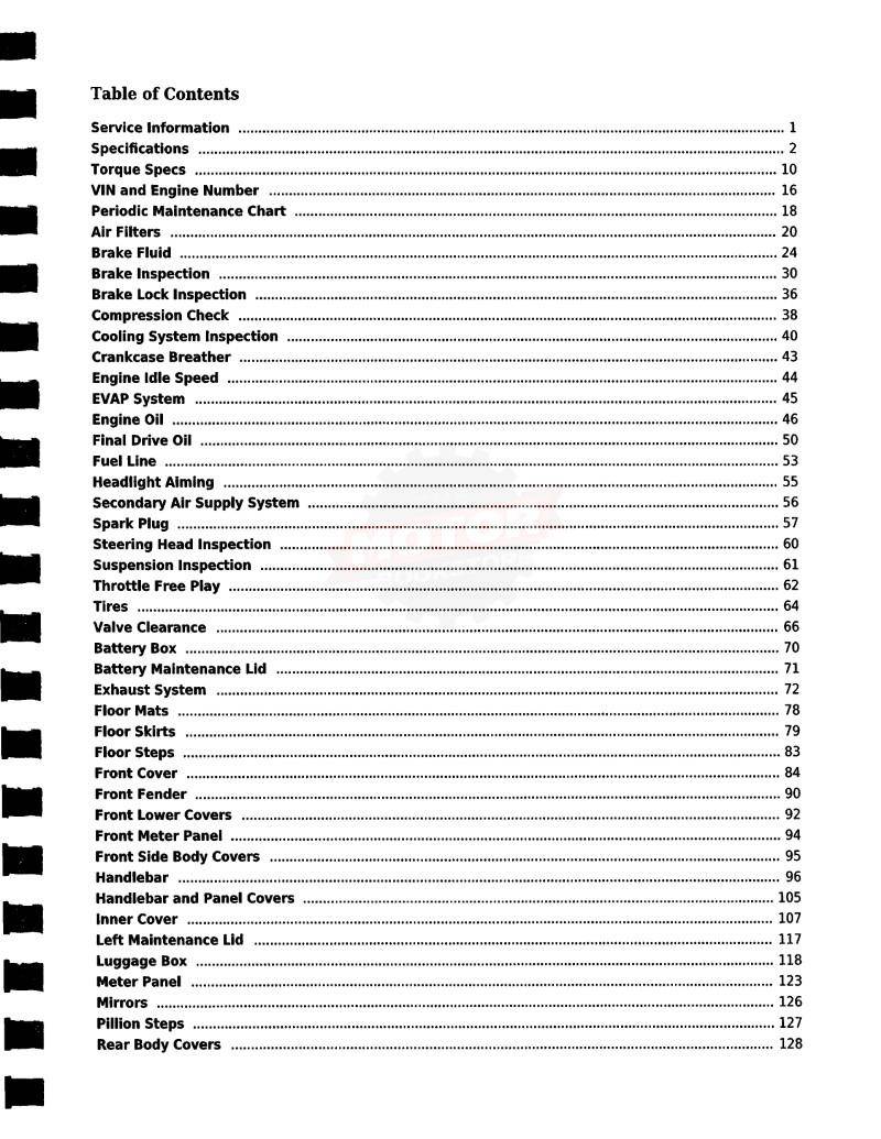 Honda NSS300 Forza Scooter Service Manual 2014-2016 - Table of Contents 1