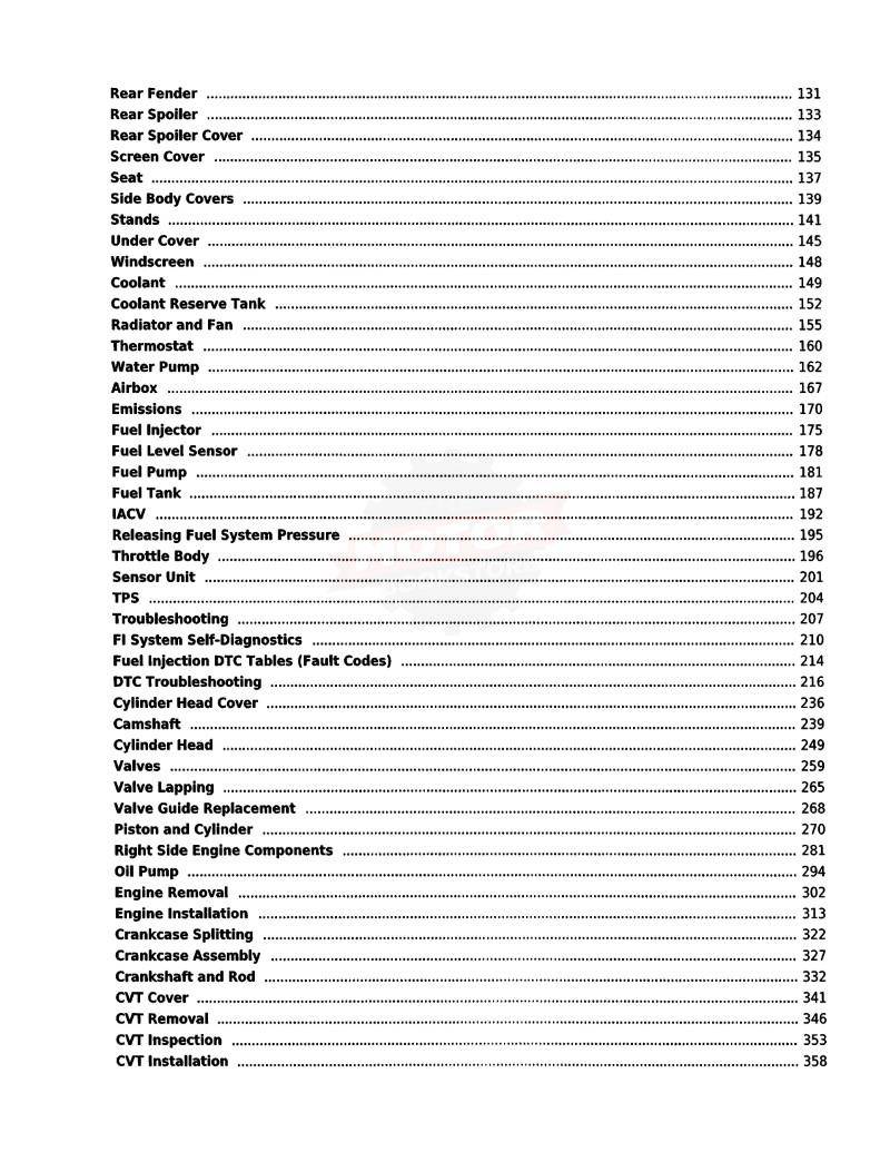Honda NSS300 Forza Scooter Service Manual 2014-2016 - Table of Contents 2