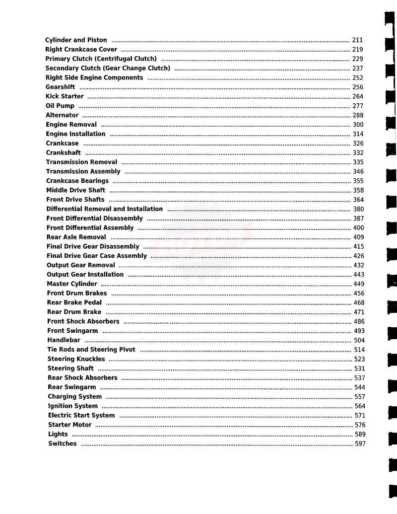 Honda TRX350 Fourtrax / TRX350D Foreman Service Manual: 1986-1989 - Table of Contents 2