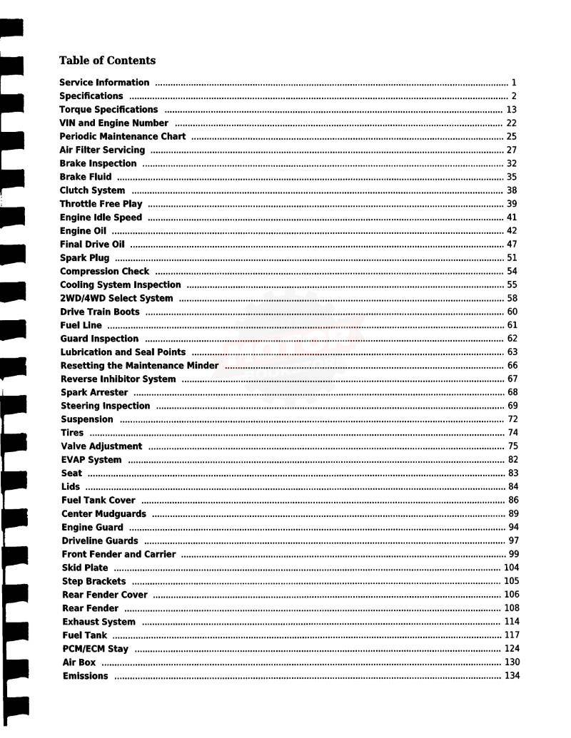 Honda TRX420FE Rancher Service Manual 2014-2020 - Table of Contents 1