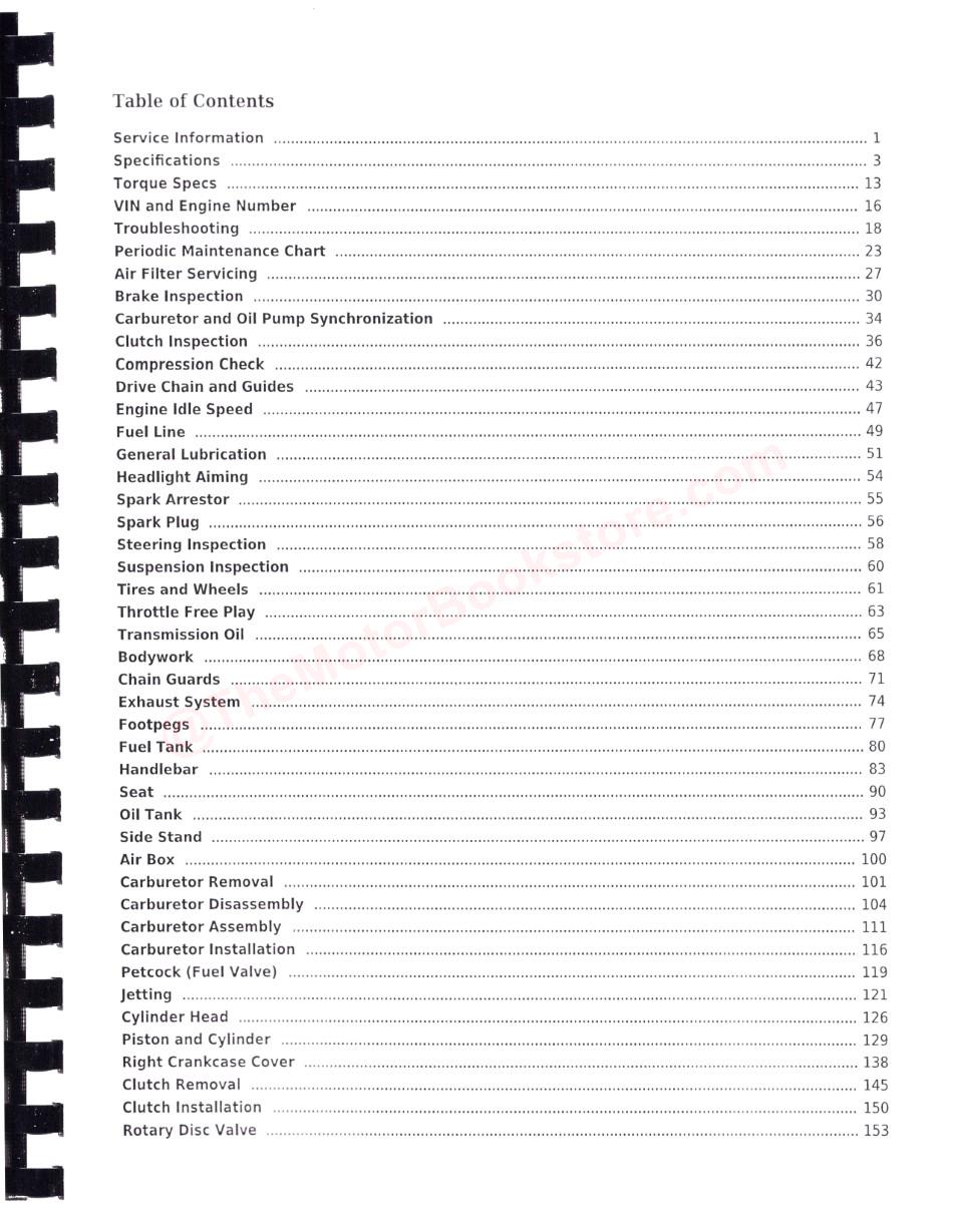 Kawasaki KE100 Service Manual: 1979-2001 - Table of Contents Page 1