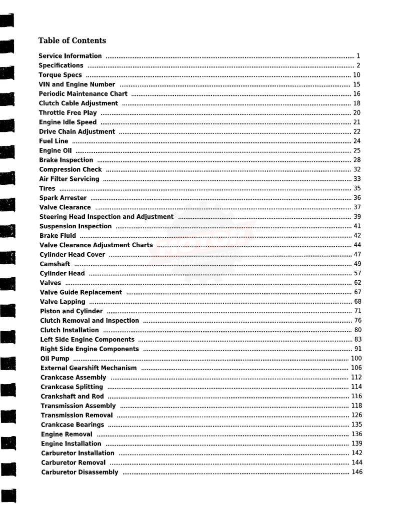 Suzuki SV650 Service Manual: 1999-2002 - Table of Contents 1