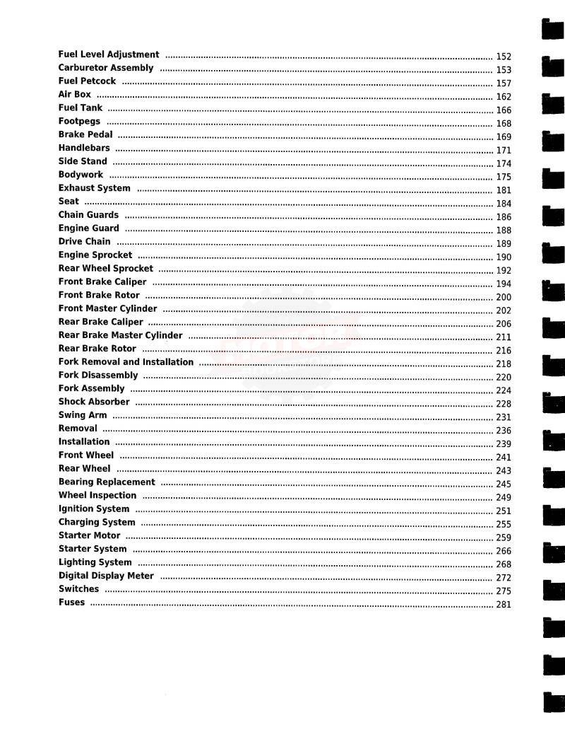 Kawasaki KL250 Super Sherpa Service Manual 1997-2009 - Table of Contents 2