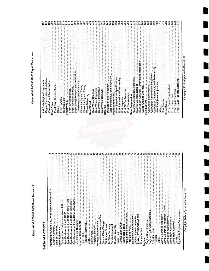 Kawasaki KLR600 / KLR650 Service Manual: 1984 - 2007  - Table of Contents 1