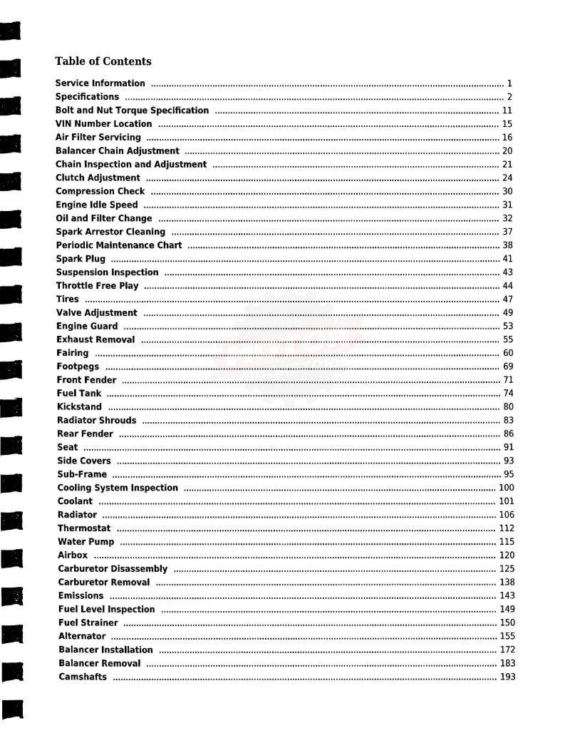 Kawasaki KLR650 Service Manual: 2008-2017 - Table of Contents 1