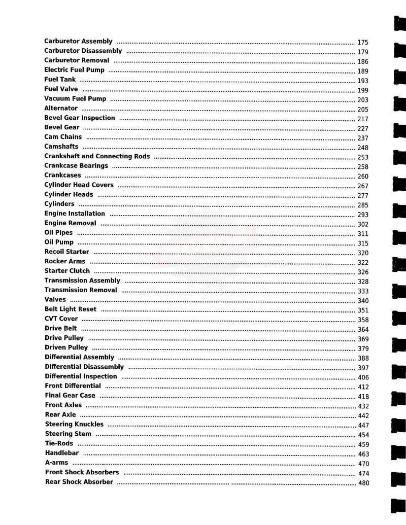 Kawasaki KVF650 / KVF700  & Suzuki LT-V700F Service Manual: 2002-2011 - Table of Contents 2