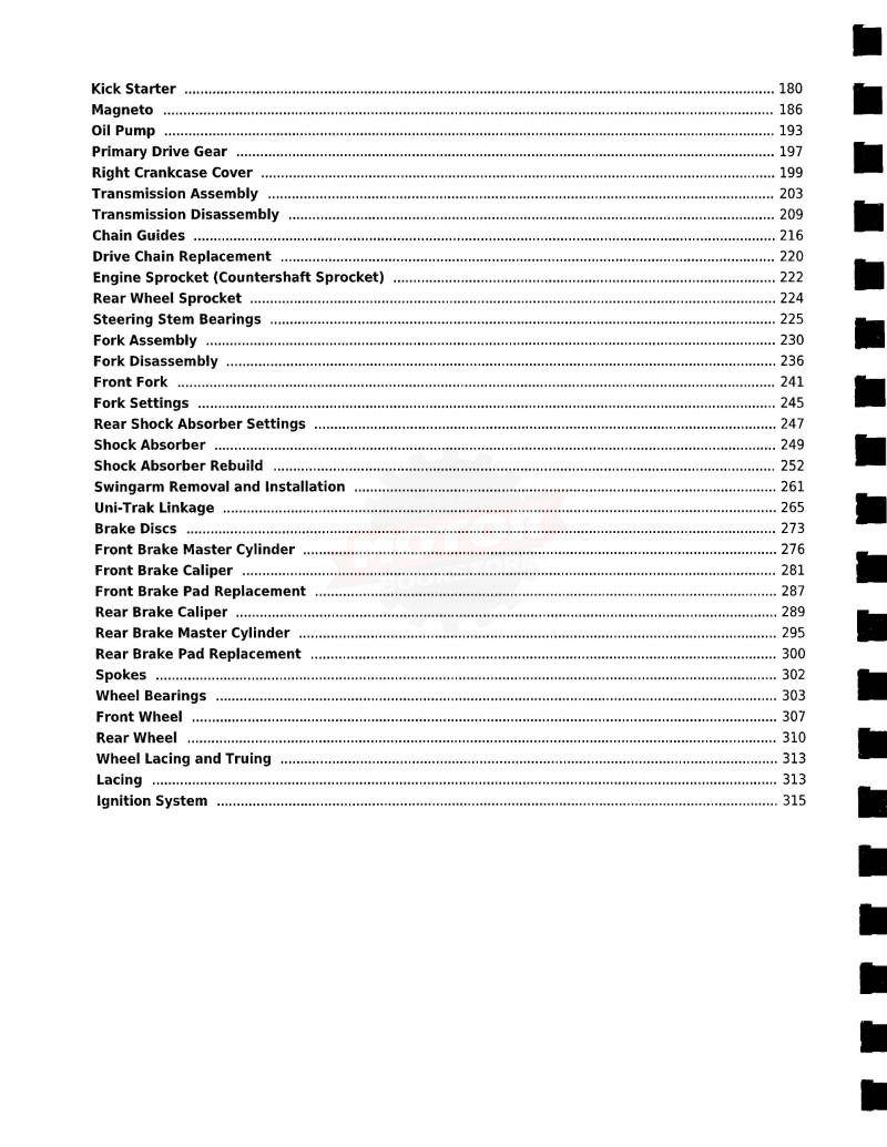 Kawasaki KX250F Service Manual: 2006-2010 - Table of Contents 2