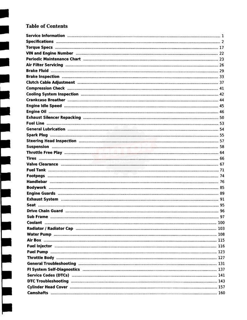 Kawasaki KX250F Service Manual 2011-2016 - Table of Contents 1