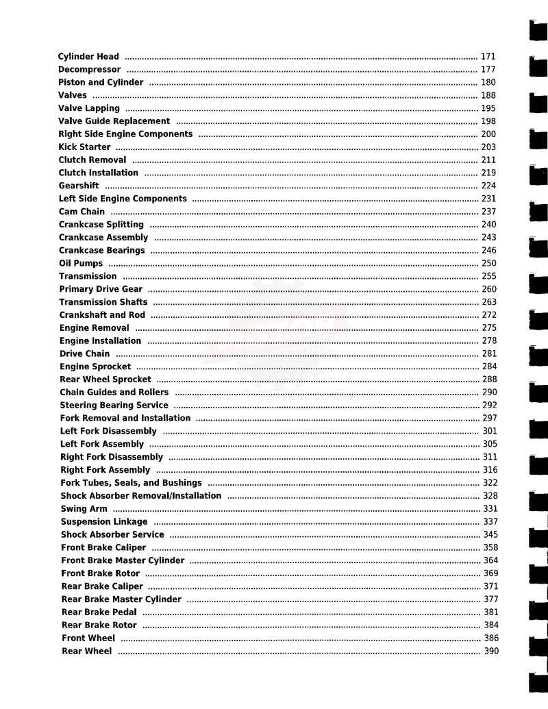 Kawasaki KX250F Service Manual 2011-2016 - Table of Contents 2