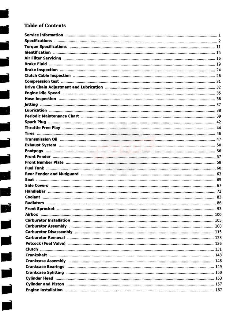 Kawasaki KX250R Service Manual 2005 - 2007 - Table of Contents 1