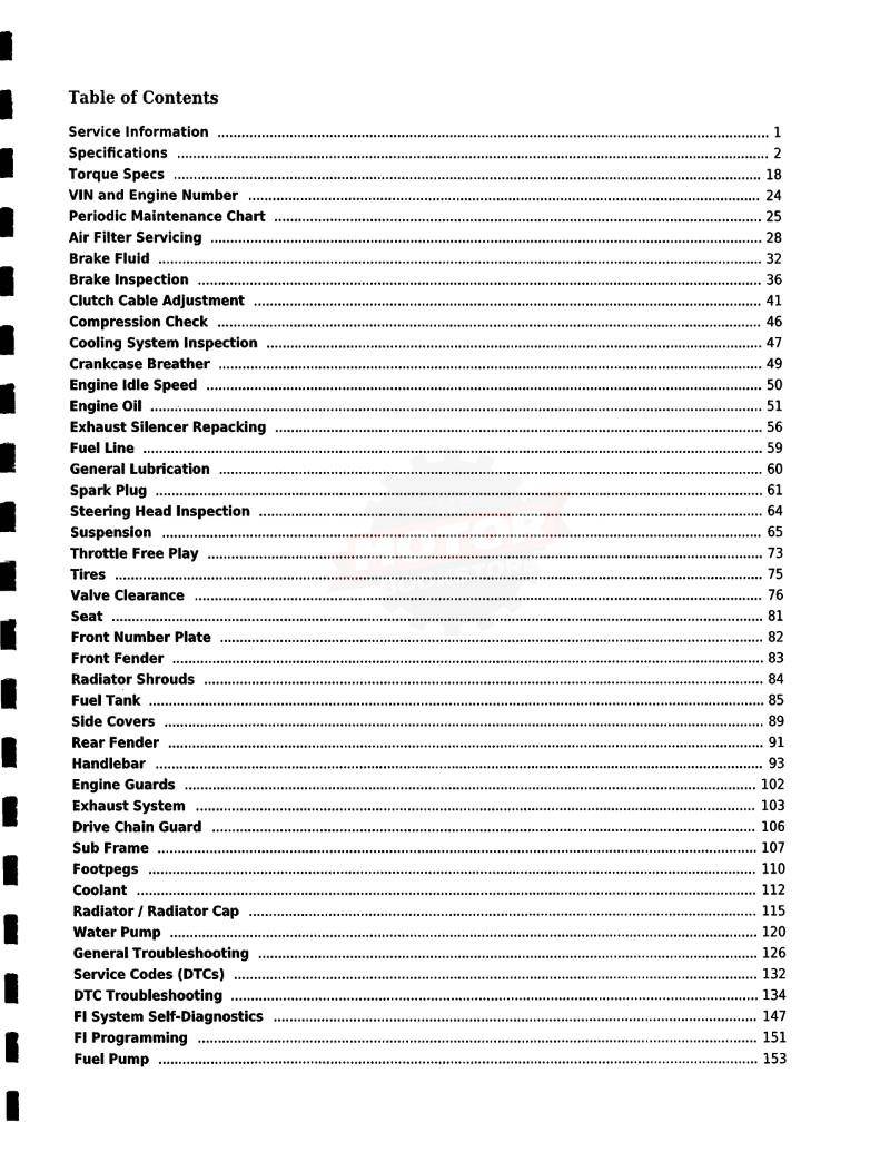 Kawasaki KX450F Service Manual 2009-2014 - Table of Contents 1