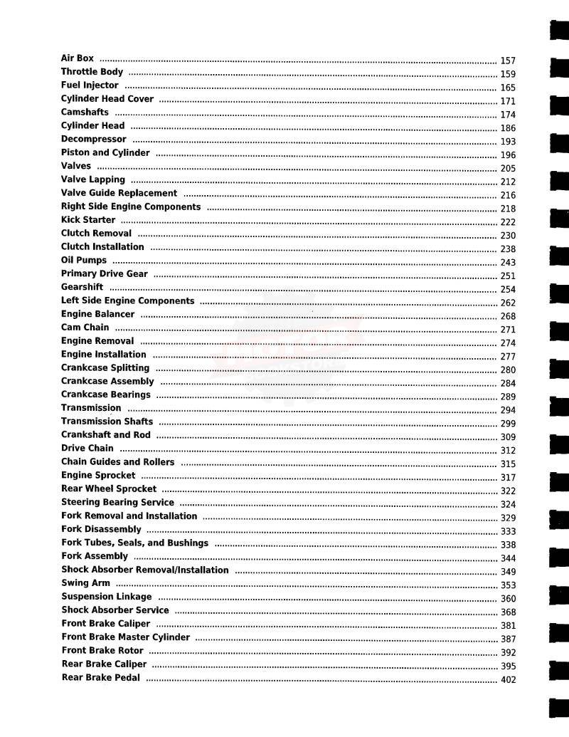 Kawasaki KX450F Service Manual 2009-2014 - Table of Contents 2