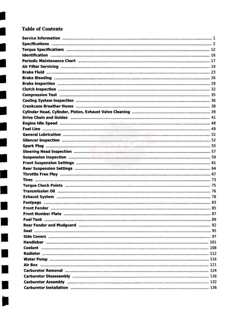 Kawasaki KX85 / KX100 Service Manual: 2014-2021 - Table of Contents 1