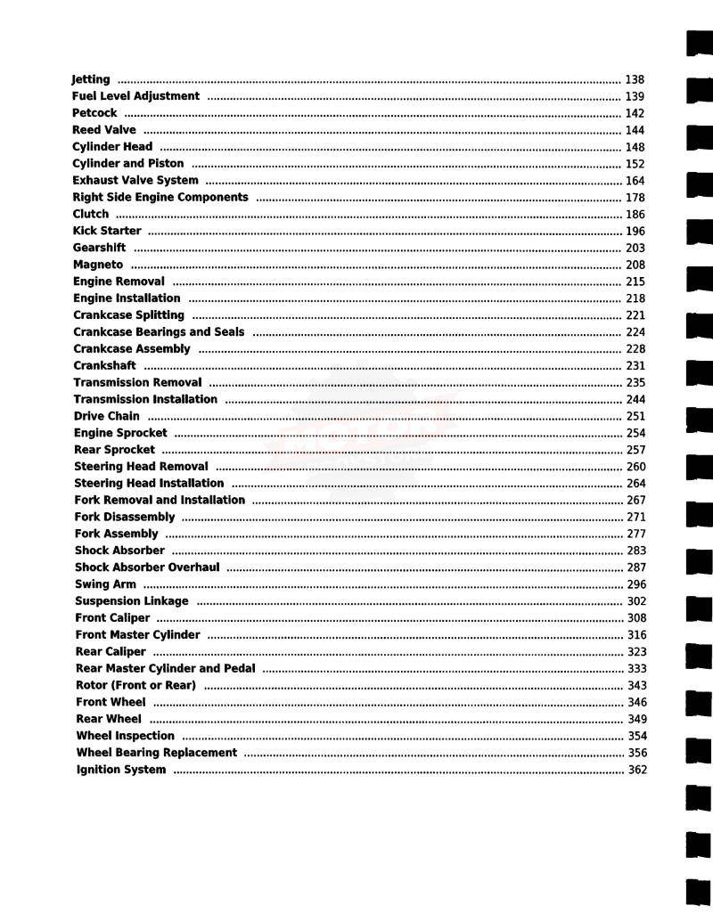 Kawasaki KX85 / KX100 Service Manual: 2014-2021 - Table of Contents 2