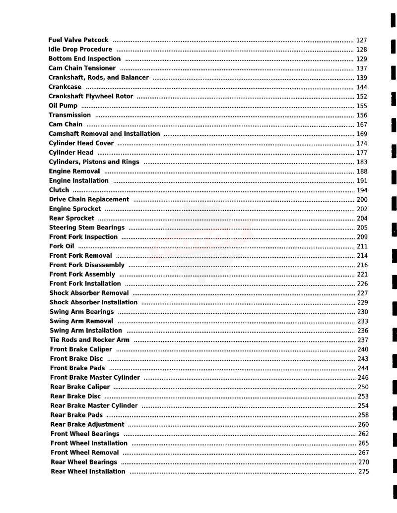 Kawasaki Ninja EX250 Service Manual: 1986-2007 - Table of Contents 2