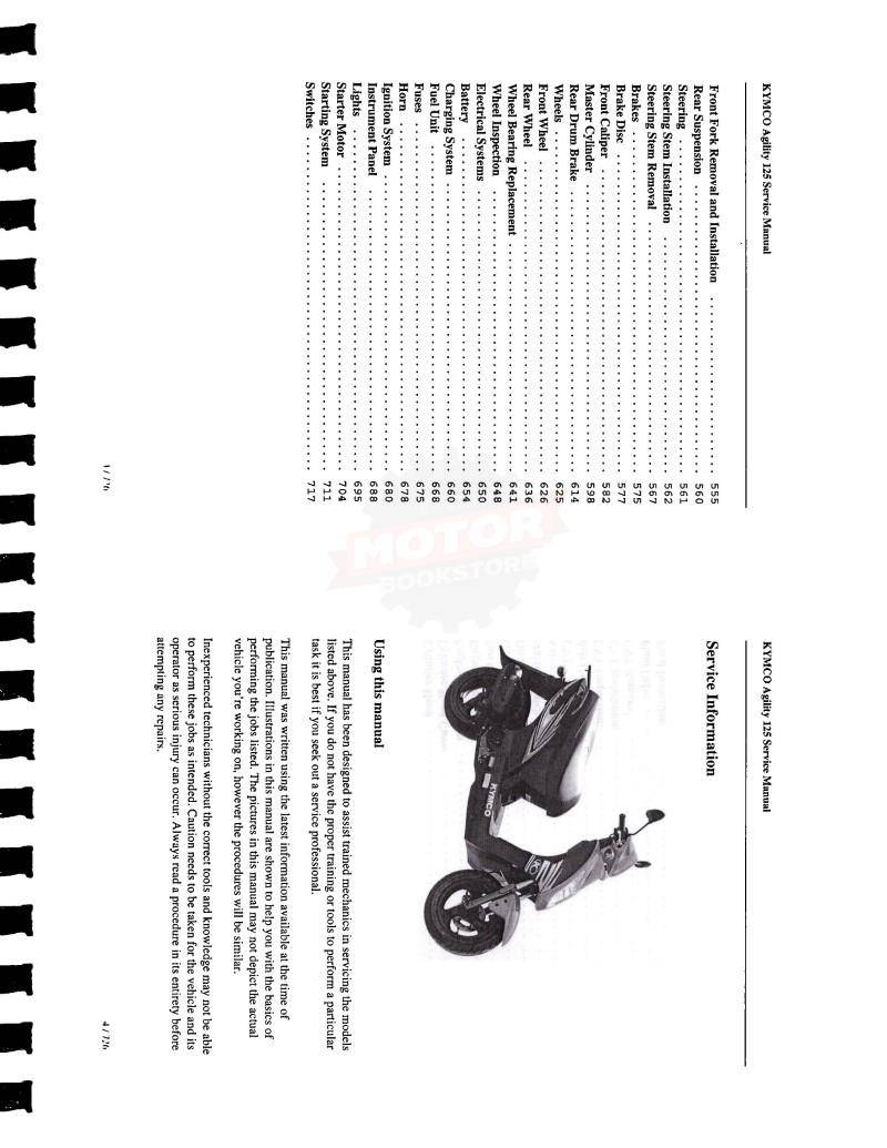 KYMCO Agility 125 Scooter Service Manual - Table of Contents 2