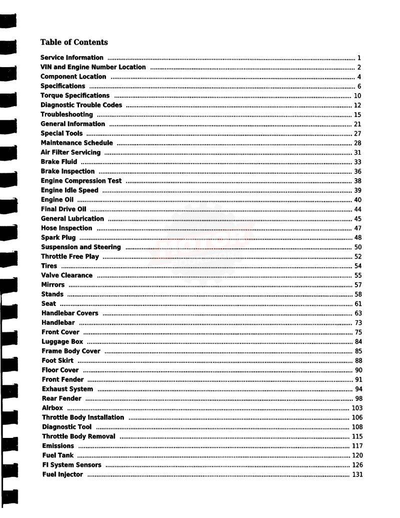 KYMCO Compagno 110i Scooter Service Manual - Table of Contents 1