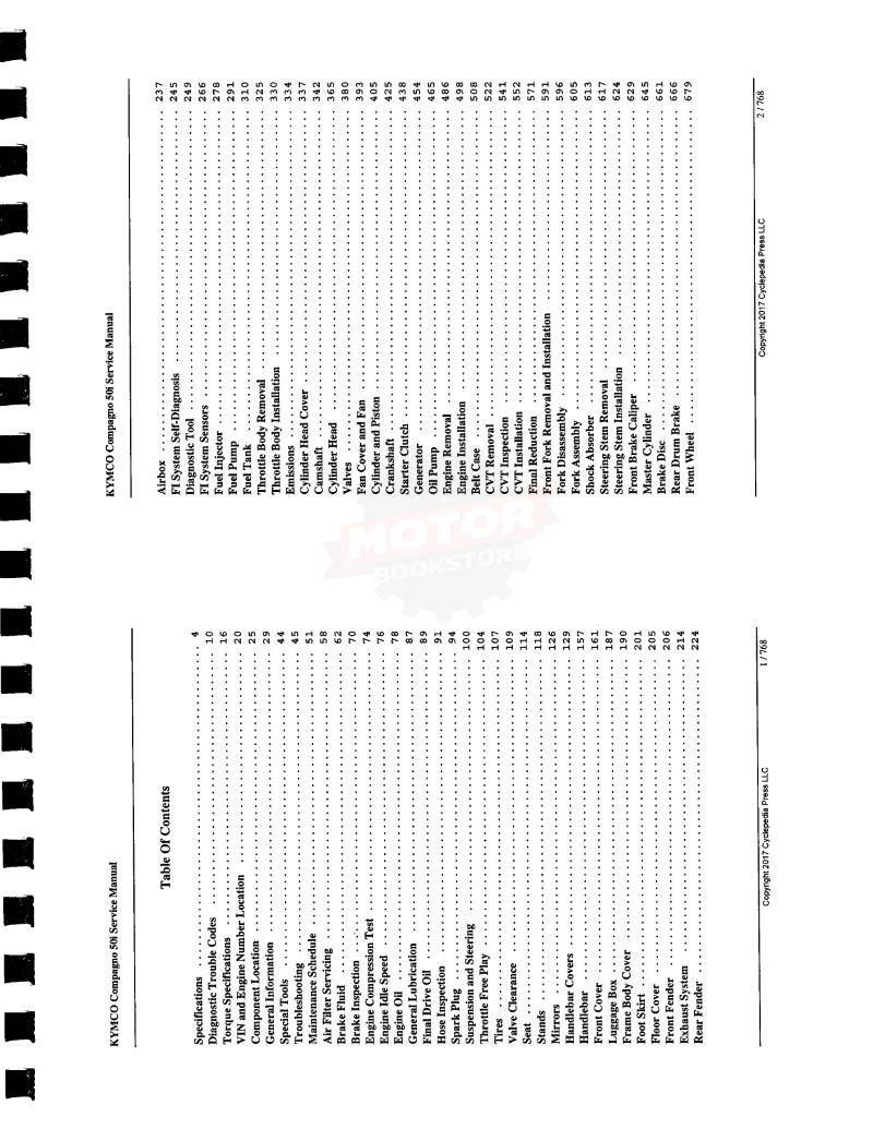 KYMCO Compagno 50i Scooter Service Manual - Table of Contents 1