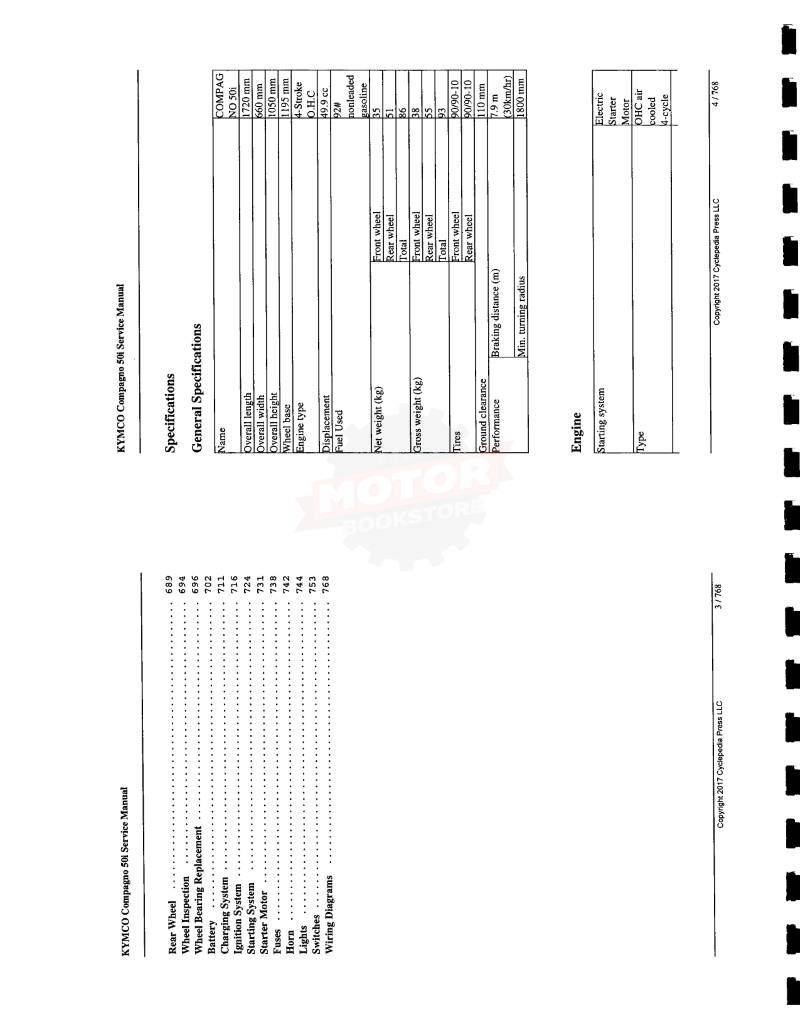 KYMCO Compagno 50i Scooter Service Manual - Table of Contents 2