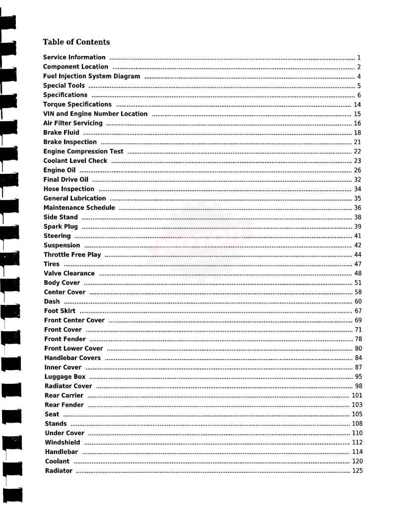 KYMCO Downtown 300i / 200i Scooter Repair Manual: 2011-2017 - Table of Contents 1