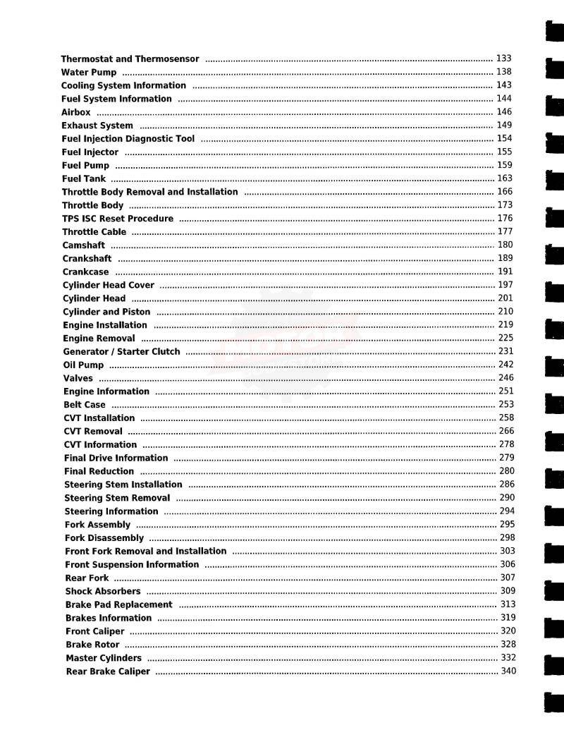 KYMCO Downtown 300i / 200i Scooter Repair Manual: 2011-2017 - Table of Contents 2