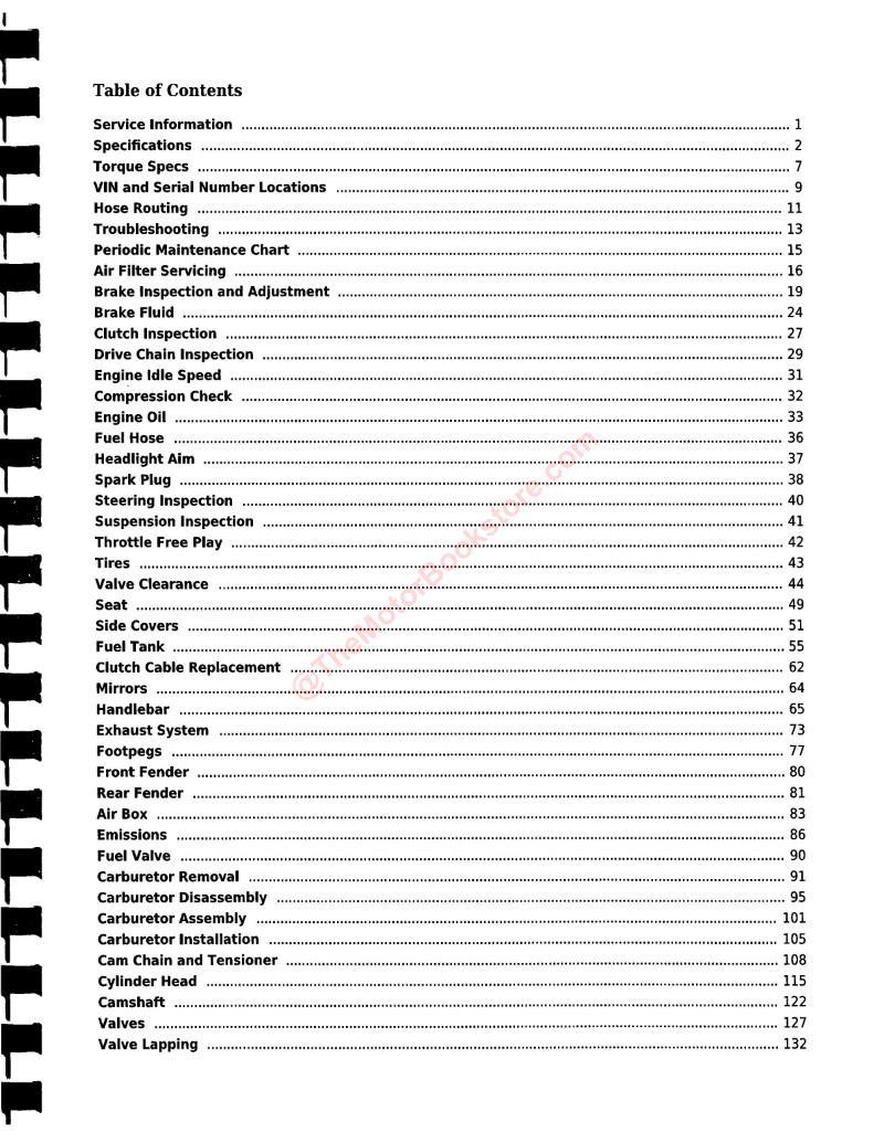 KYMCO K-PIPE Service Manual - Table of Contents 1