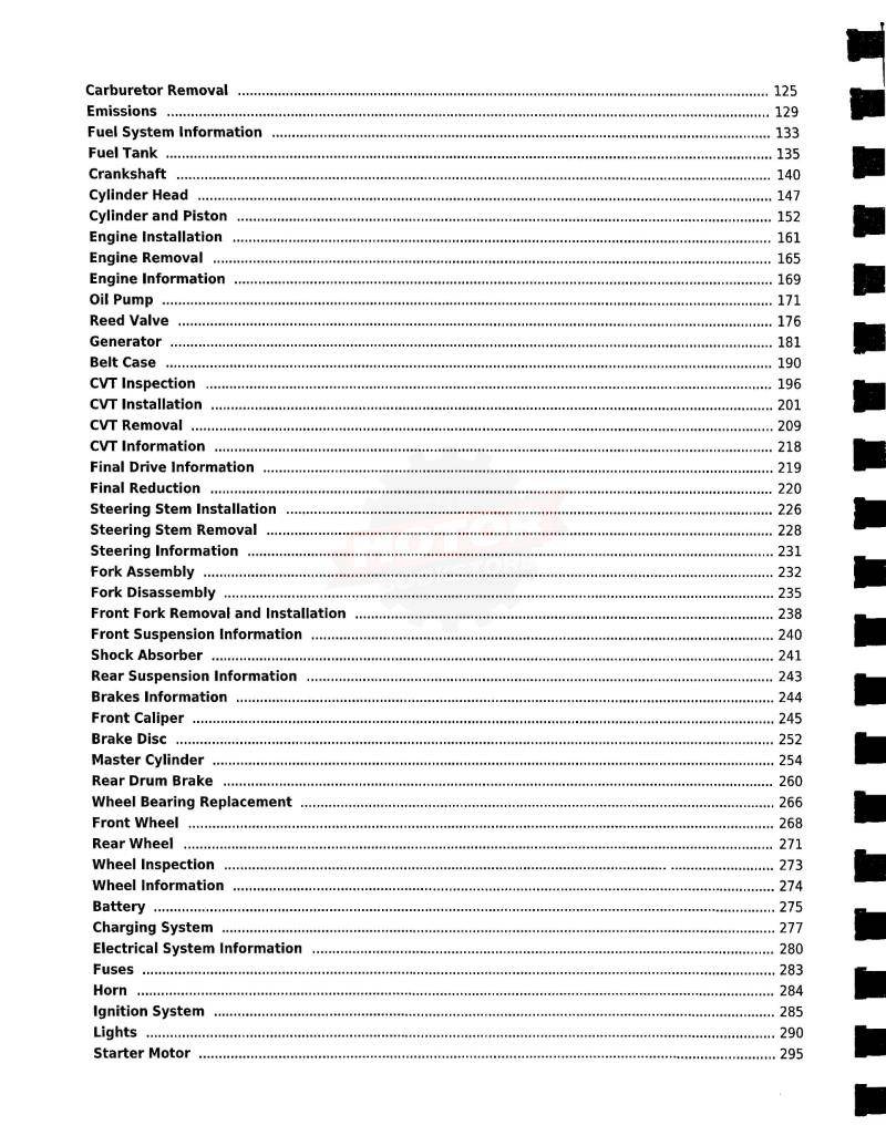KYMCO Like 50 Service Manual 2010-2014 - Table of Contents 2