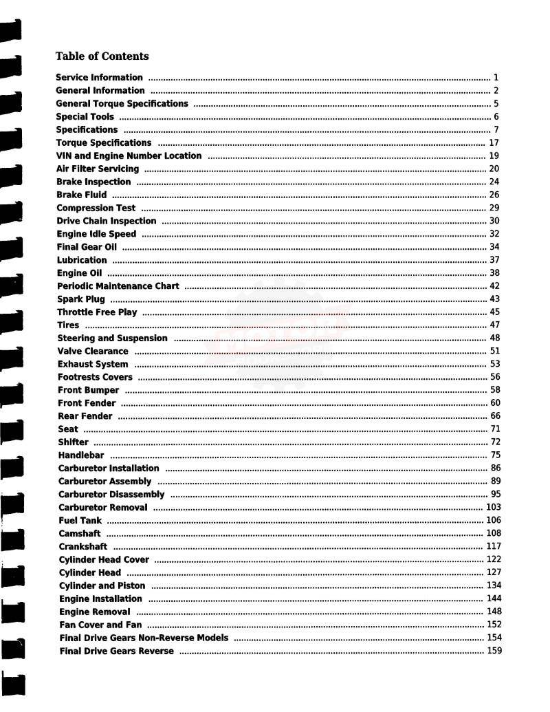 KYMCO Mongoose 70 & 90 Youth ATV Service Manual: 2004-2017 - Table of Contents 1