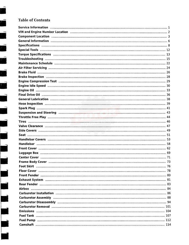 KYMCO Movie 150 Scooter Service Manual - Table of Contents 1