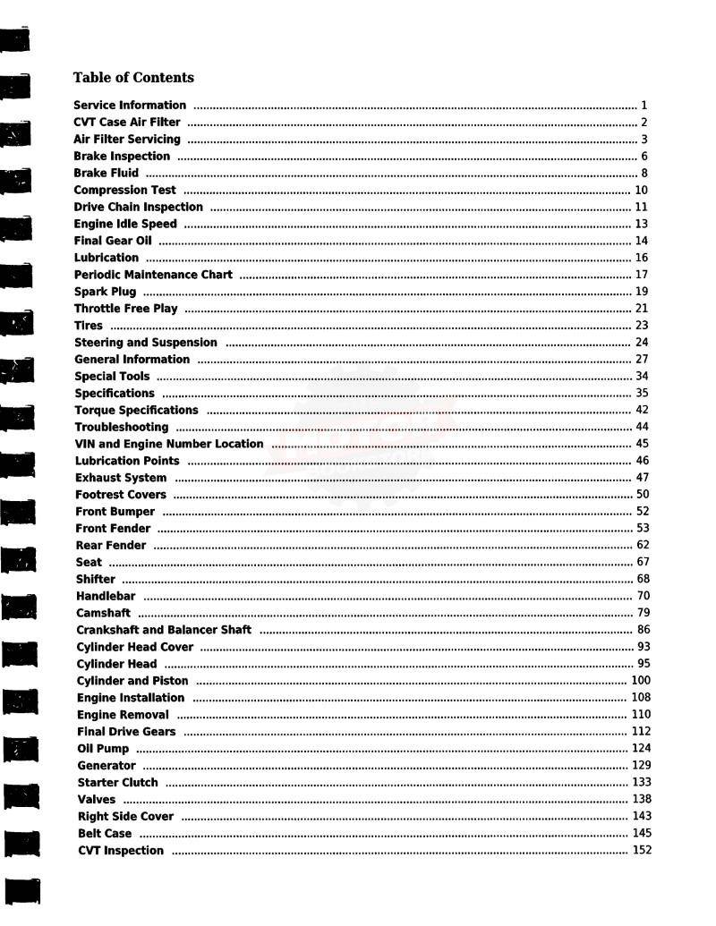 KYMCO MXU 150 ATV Service Manual 2005-2017 - Table of Contents 1