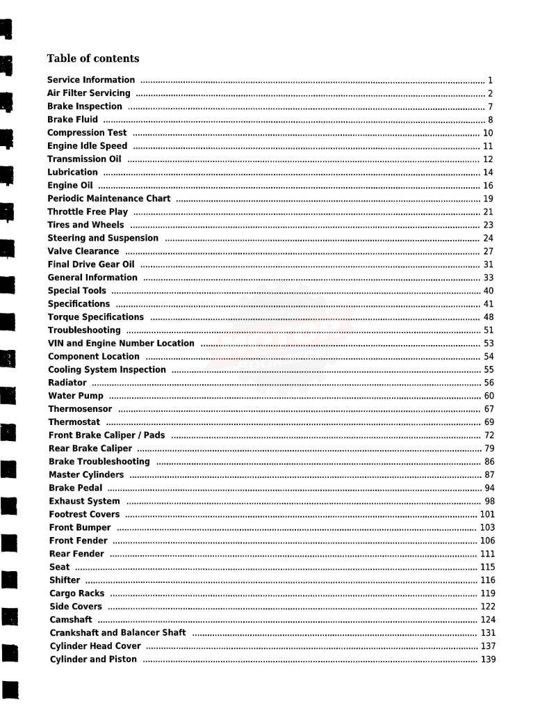 KYMCO MXU 300 / 270 ATV Service Manual 2006-2017 - Table of Contents 1