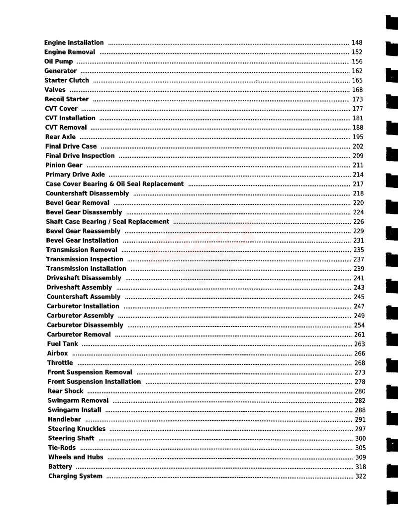 KYMCO MXU 300 / 270 ATV Service Manual 2006-2017 - Table of Contents 2