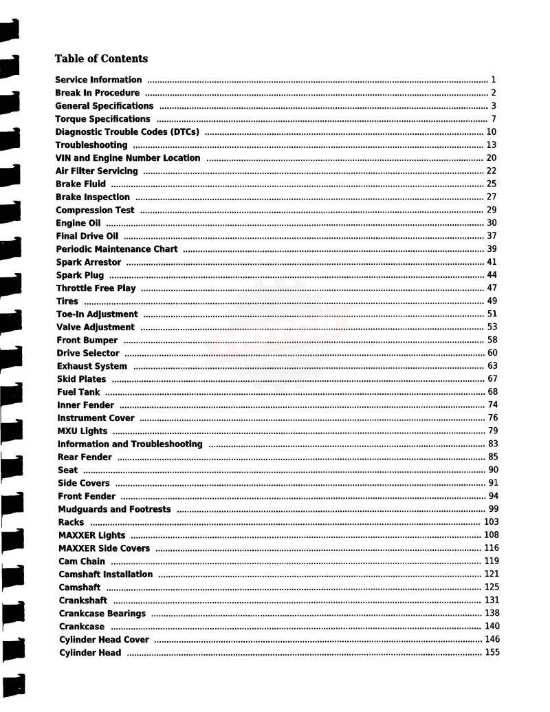 KYMCO MXU 450i / Maxxer 450i Service Manual 2012-2019 - Table of Contents 1