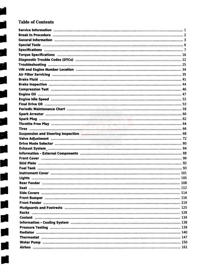 KYMCO MXU 500i / 700i ATV Service Manual: 2013-2017 - Table of Contents 1