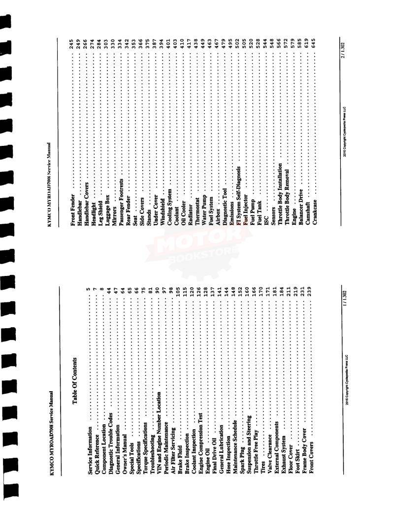 KYMCO MYROAD 700i Scooter Service Manual - Table of Contents 1