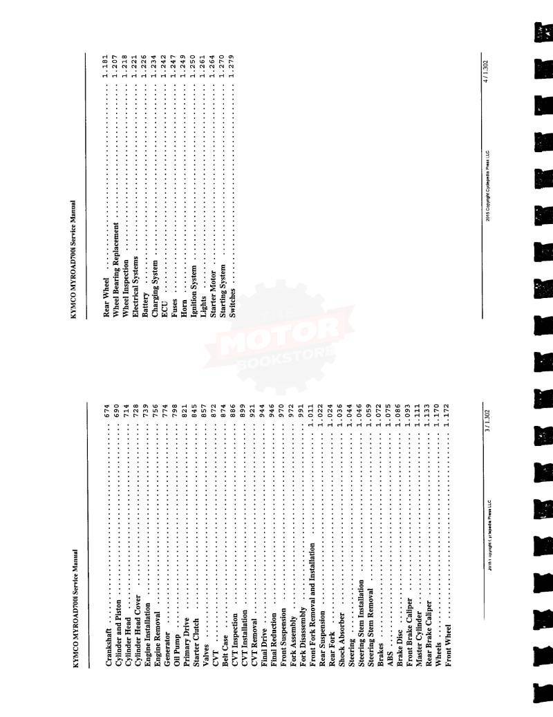 KYMCO MYROAD 700i Scooter Service Manual - Table of Contents 2