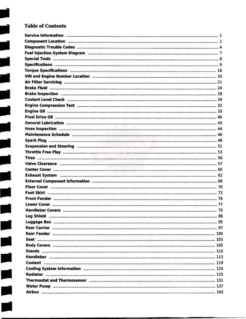 KYMCO People GT 200i / 300i Scooter Service Manual - Table of Contents 1