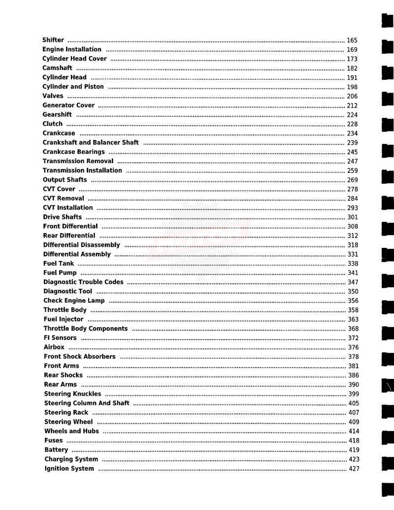 KYMCO UXV 450i 4X4 Side X Side Service Manual - Table of Contents 2