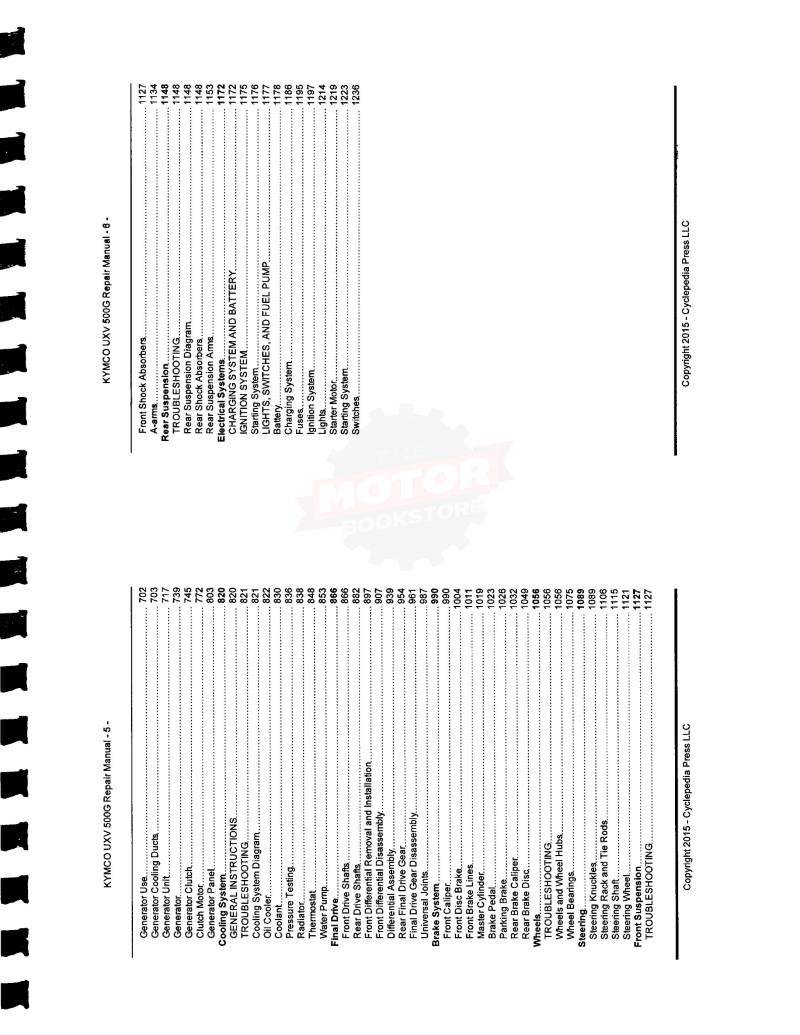 KYMCO UXV 500iG 4X4 Side X Side Service Manual 2015-2016 - Table of Contents 2