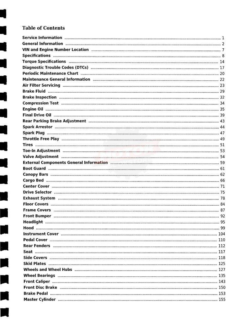 KYMCO UXV700i 4X4 Side X Side Service Manual 2014-2018 - Table of Contents 1